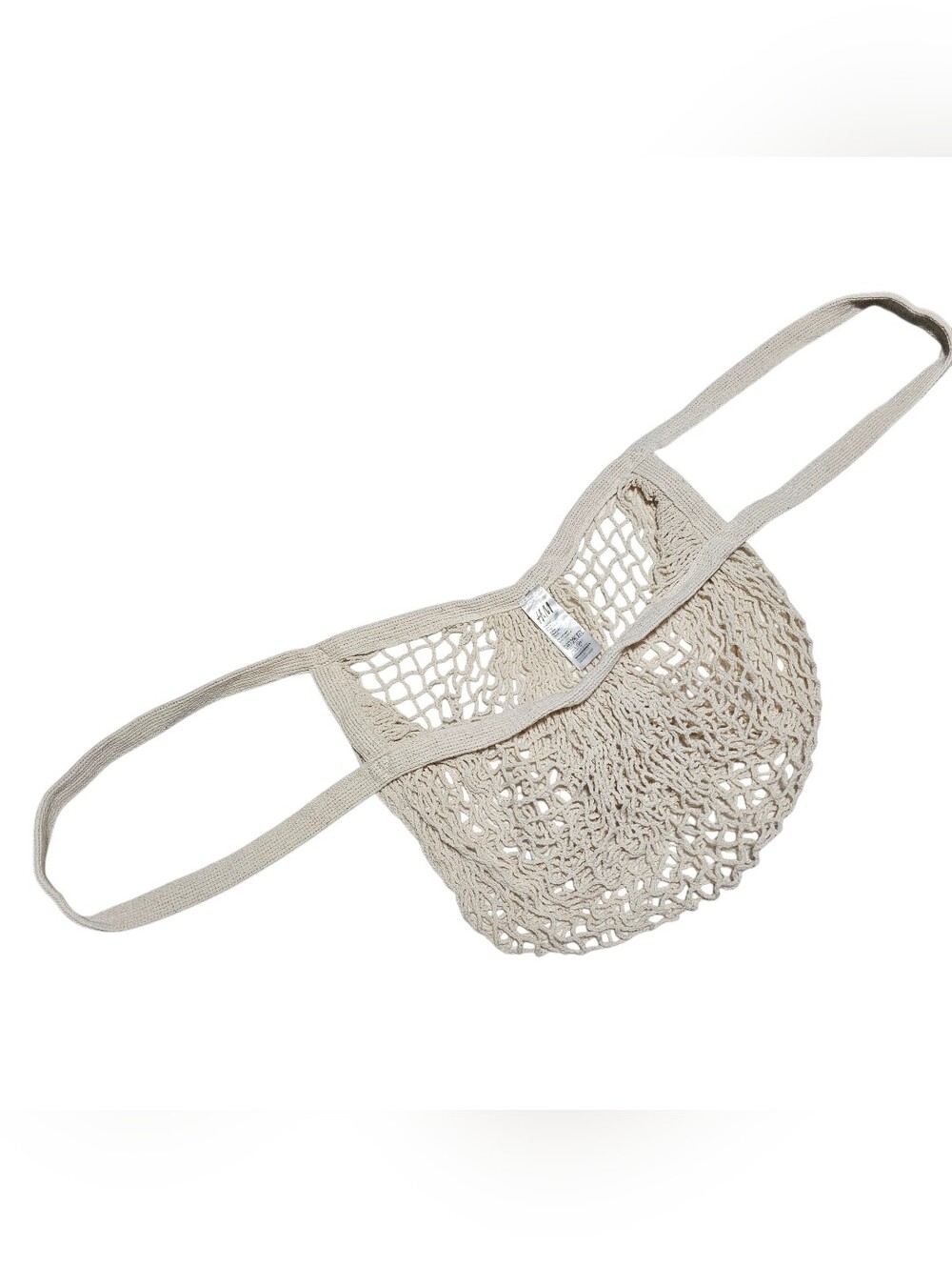H&M Cream Cotton Mesh Net Tote Bag Ecofriendly Shopping Beach Market Knit Purse View 5